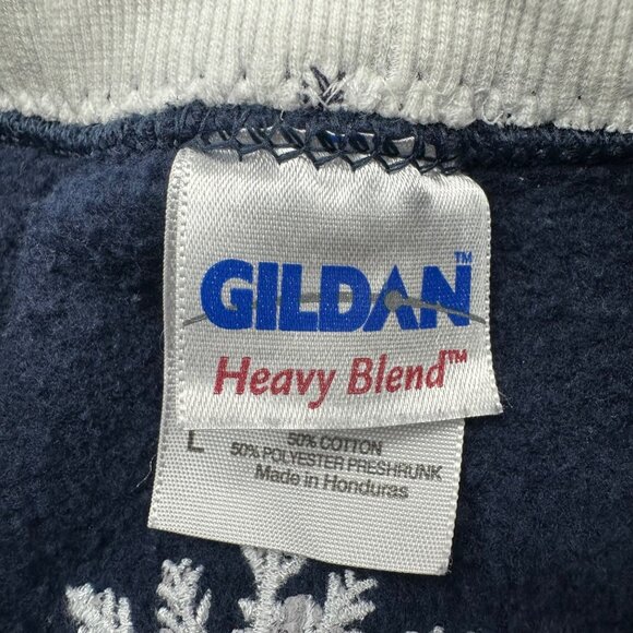 Vintage Christmas Sweatshirt Embroidered Snowman Navy Blue Size Large Retro - Picture 6 of 8